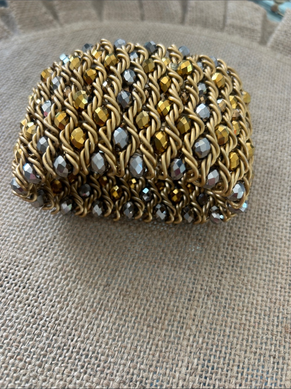 Gold and Silver Beaded Chain Cuff Bracelet